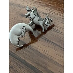 Vintage J.J. Jonette Jewelry Pewter‎ Cow Jumped Over the Moon SINGLE Earring